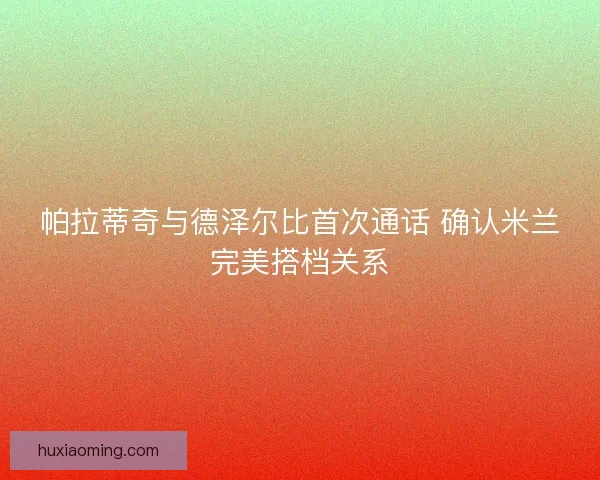 帕拉蒂奇与德泽尔比首次通话 确认米兰完美搭档关系